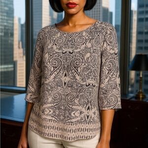 Cynthia Rowley Womens 3/4 Sleeve Blouse Top Paisley Print Art to Wear Work‎